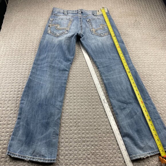 Silver Jeans Zac Men Size W33 / L34 Denim Pants Washed Blue Straight Leg Casual - Picture 7 of 16